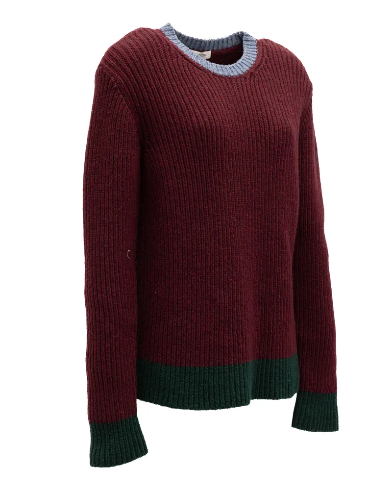 Valentino Garavani Ribbed-Knit Colorblock Sweater — Burgundy Burgundy