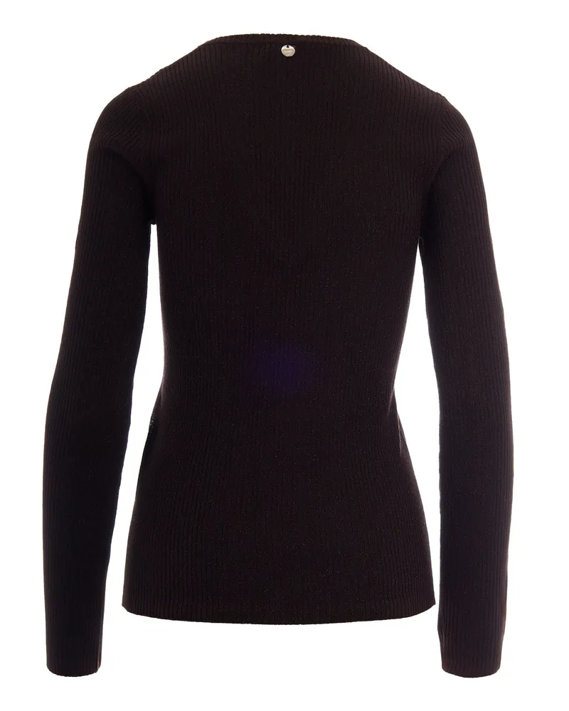 Liu Jo Women Ribbed Lamé Jumper Mole Lux Viscose Jumpers Sweater Black