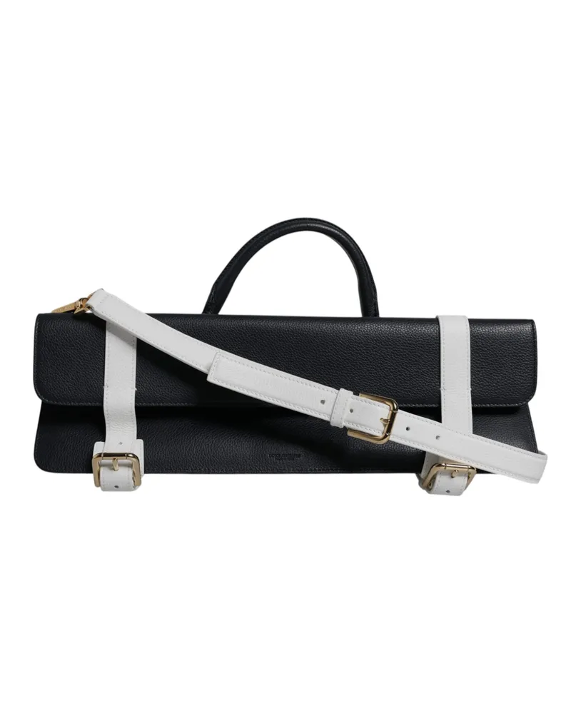 Dolce & Gabbana Women's Blue White Calfskin Leather Crossbody Shoulder Bag And Cotton Black