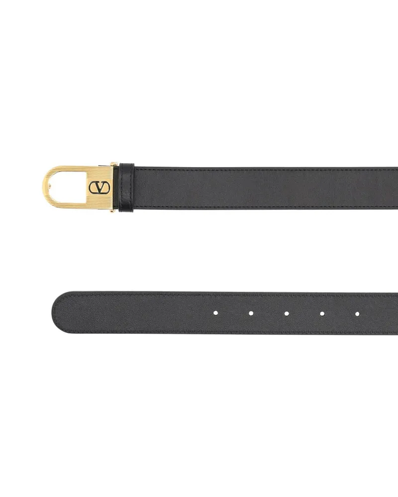 Valentino Garavani Leather VLogo Belt — Black Black