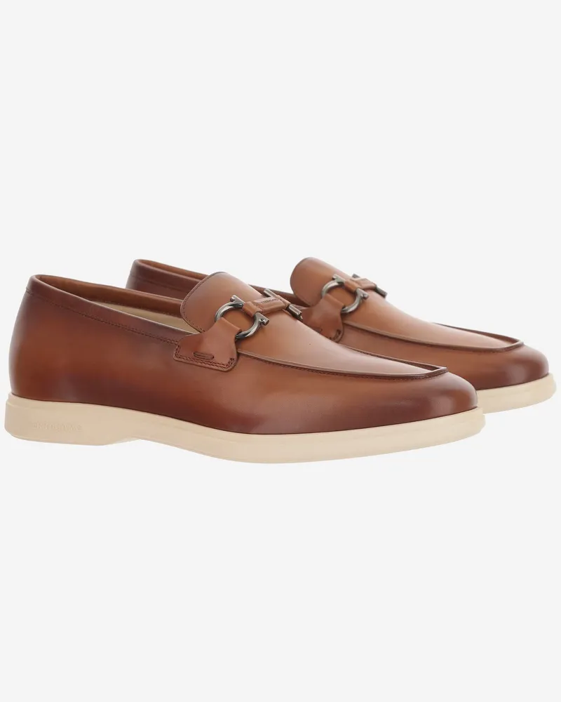 Ferragamo Men's Leather Loafers Light Brown Calf Brown