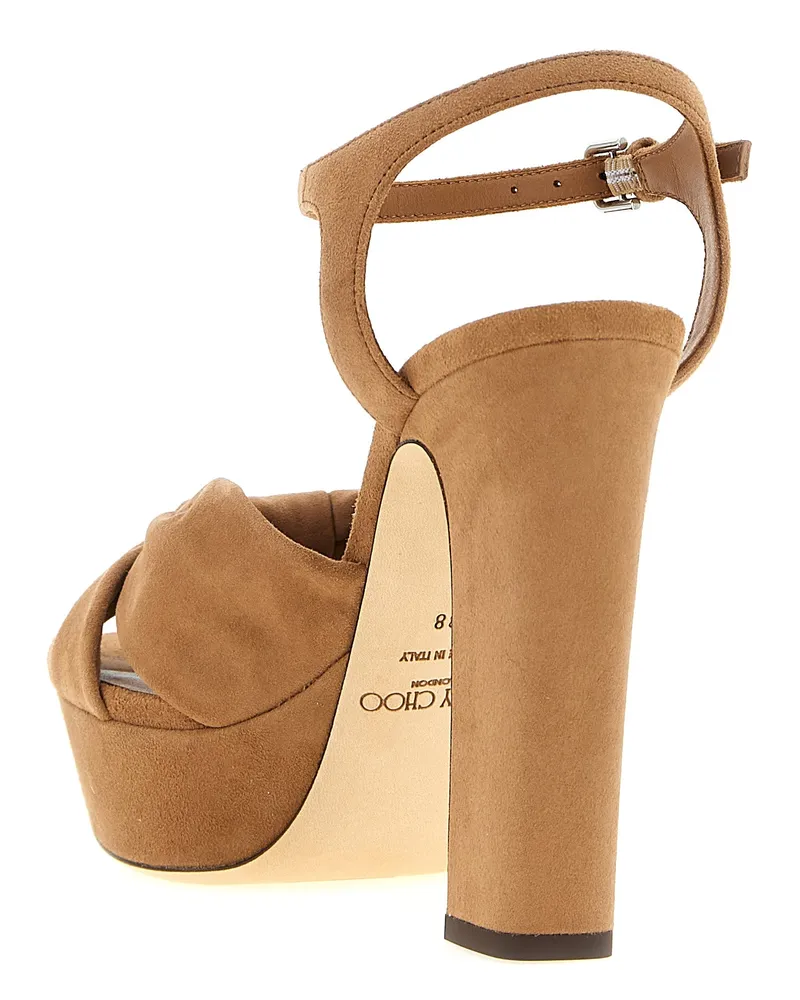 Jimmy Choo Women's Heloise Platform Sandal Brown Leather Polyester Metal Heels Brown