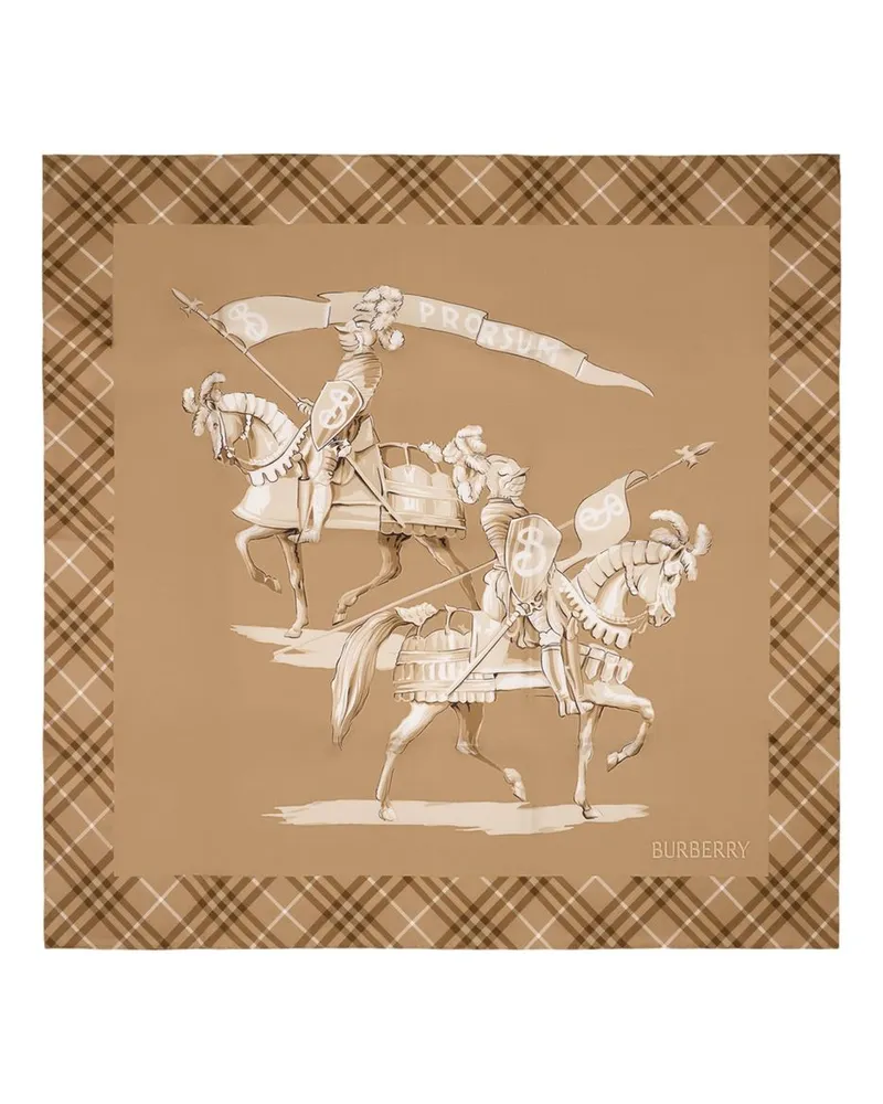 Burberry Horseman Check Silk Square — Beige Beige
