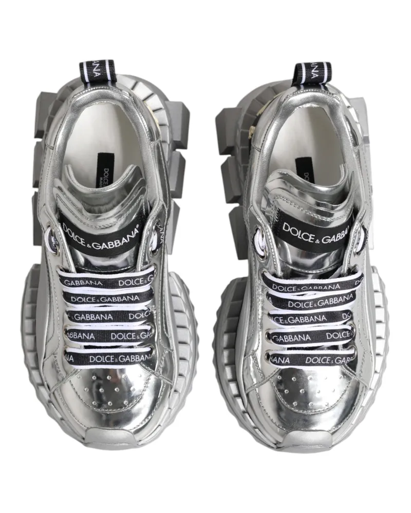 Dolce & Gabbana Women's Silver Leather Super Queen Sneakers Shoes Calfskin Viscose Silver