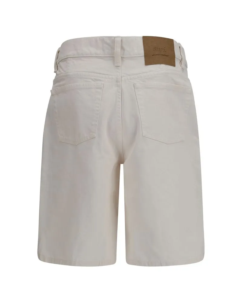 AMI Paris Men's White Cotton Bermuda Shorts White