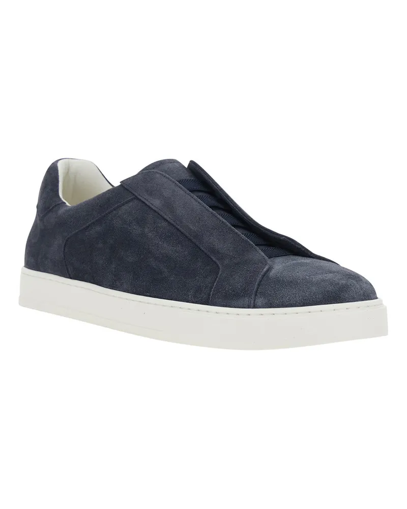 Doucal´s Men's Sneakers Blue Leather Calf Trainers Blue
