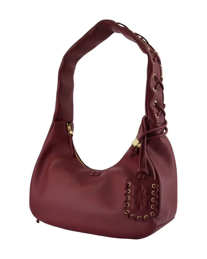 Ganni Women's Medium Laces Shoulder Bag -  Leather Burgundy Shoulder-Hobo-Bags Burgundy