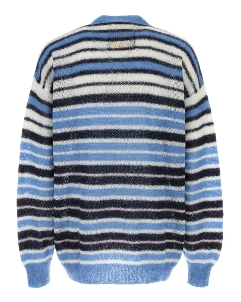 Marni Men's Embroidered Mohair Blend Cardigan Bluelilac Exterior: Nylon Wool Maglieria Blue