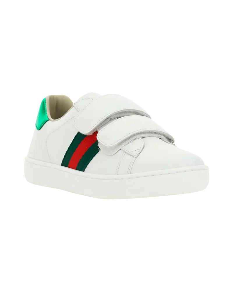 Gucci Web-Striped Leather Sneaker — White White