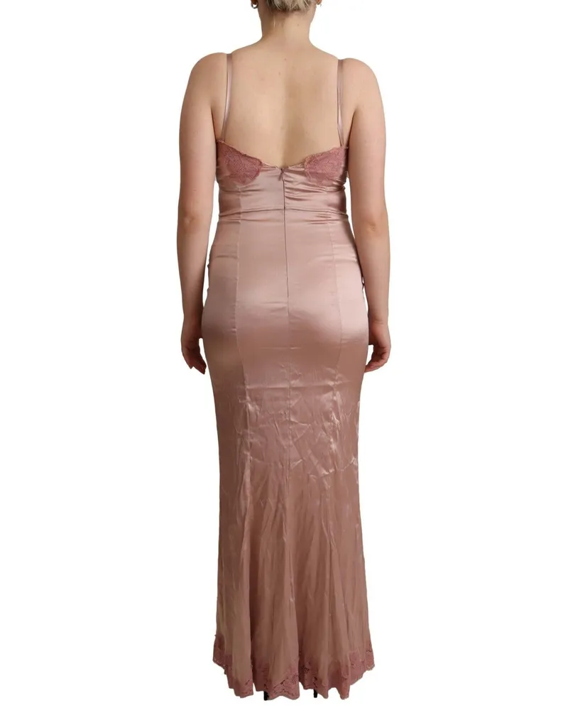 Dolce & Gabbana Women's Pink Lace Long Bodycon Maxi Polyester Dress Pink