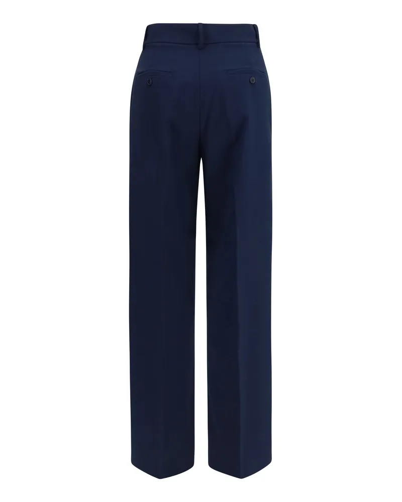 Max Mara Women's Stretch Wool Palazzo Trousers Fleece Ovis Aries Knitwear Sweater Navy