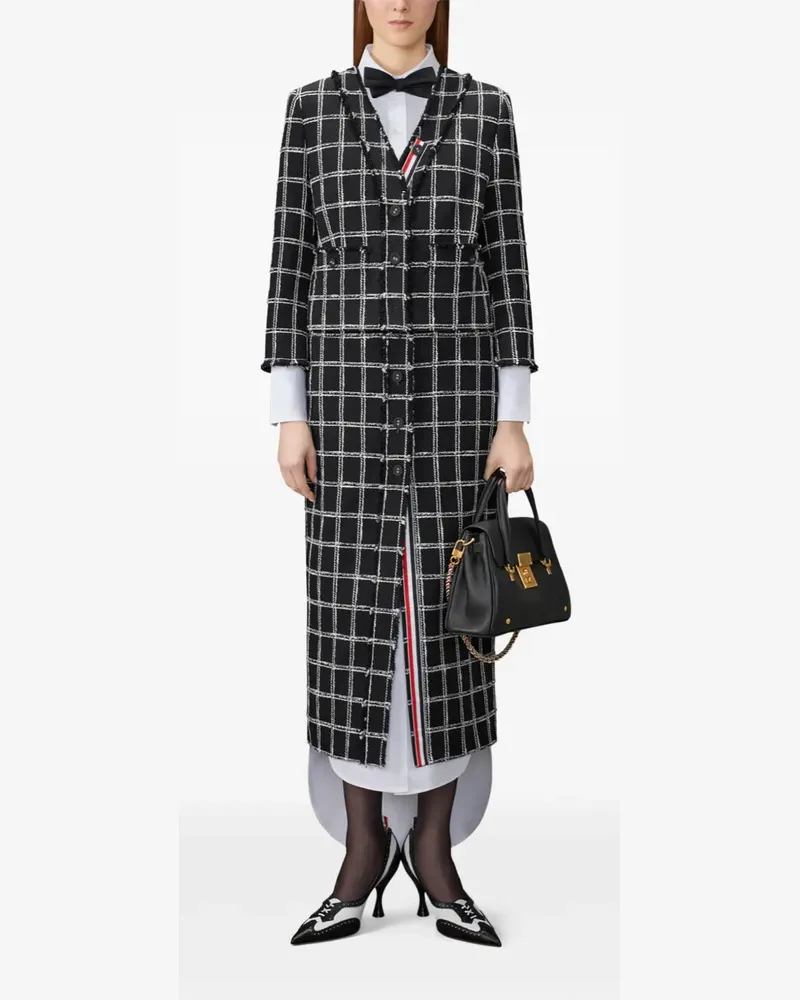 Thom Browne Women's Veste Cardigan Col V En Tweed Houndstooth À Carreaux Black Jacket Black
