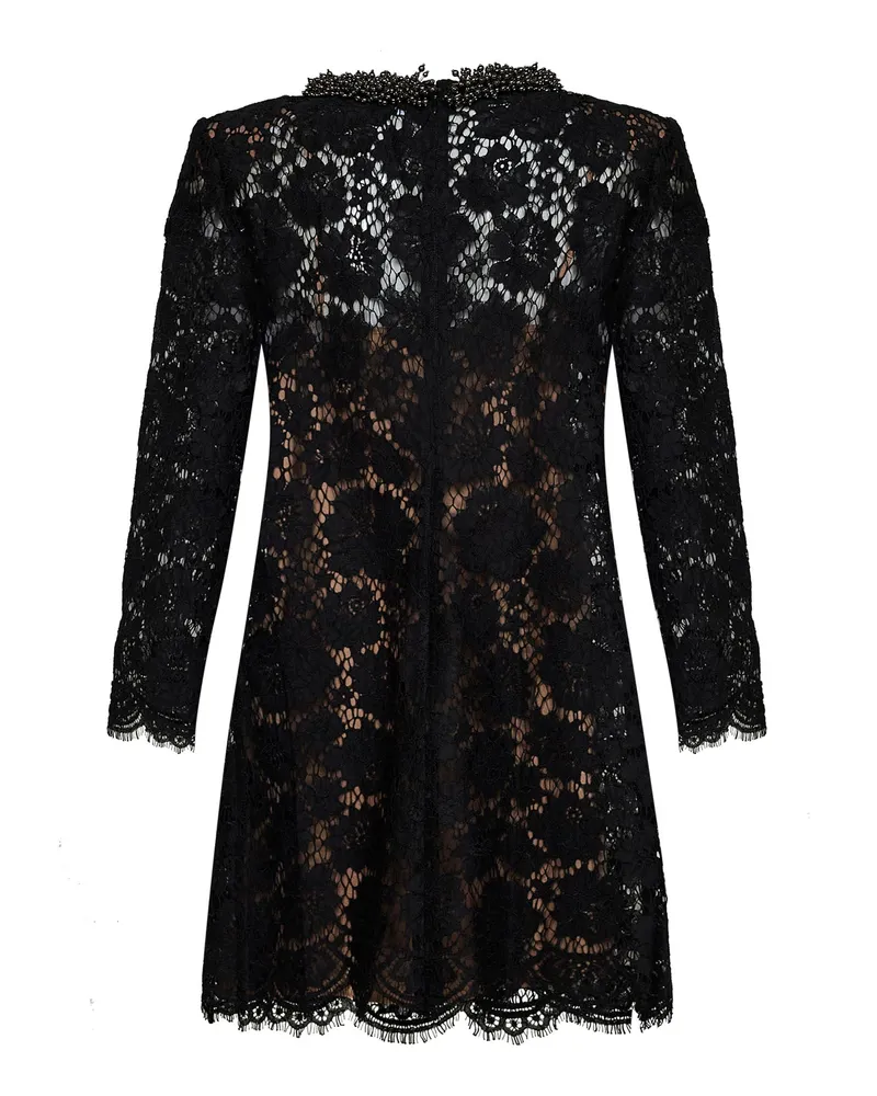 Self-Portrait Women's Lace Mini Dress Long-Sleeved Black Polyamide Black