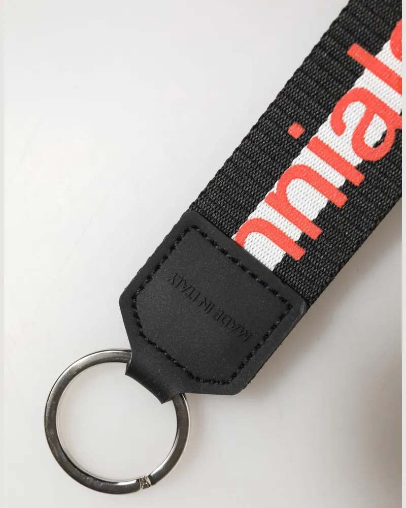 Dolce & Gabbana Unisex Black Logo Polyester Silver Brass Holder Keychain Keyring Pvc Accessory Black
