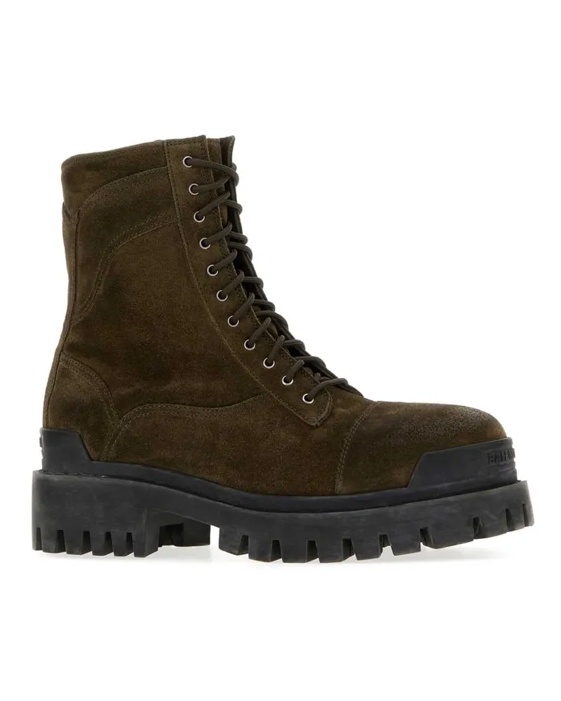 Balenciaga Men's Brown Suede Combat Strike Ankle Boots Olive-Ag Silver Stivali Olive/ag Olive