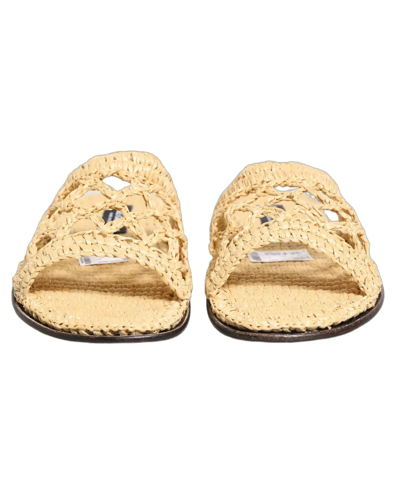Dolce & Gabbana Men's Beige Straw Raffia Slides Sandals Flats Shoes Beige