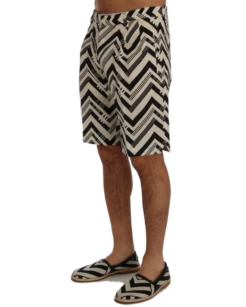 Dolce & Gabbana Men's White Black Striped Cotton Linen Shorts Black-White Black/white White