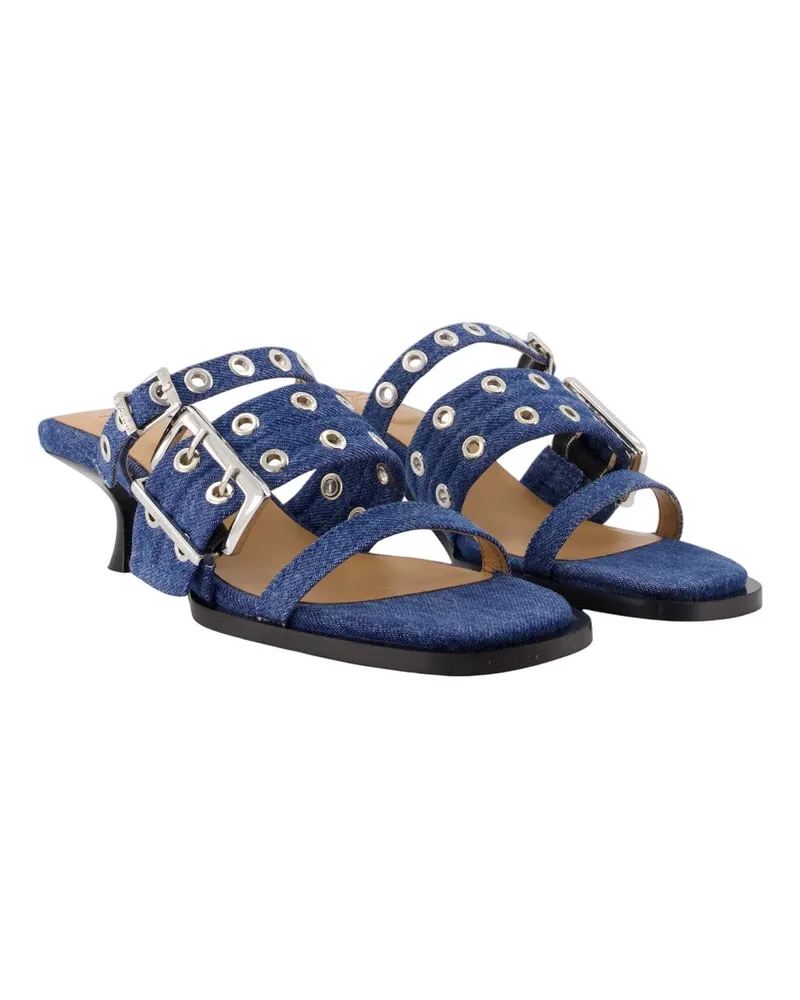 Ganni Women's Buckle Strap Mules -  Cotton Blue Shoes Blue