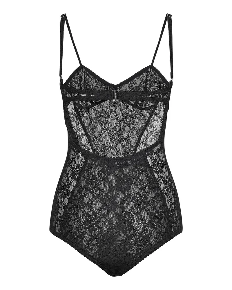 ATTICO Women's Black Stretch Lace Bodysuit Polyester Tops Top Black