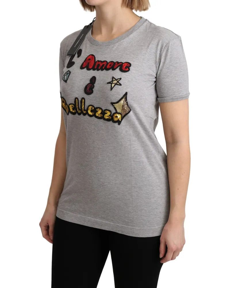 Dolce & Gabbana Women's Gray Cotton Amore E Bellezza Top T-Shirt Gray