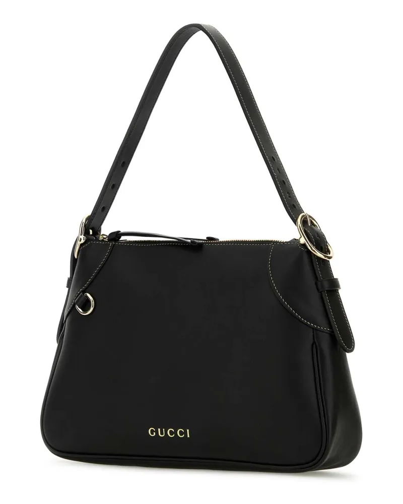 Gucci Women's Black Leather Medium Gg Emblem Shoulder Bag Borse A Mano Black