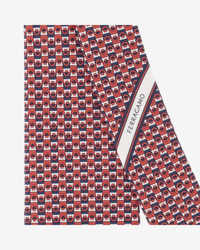 Ferragamo Men's Silk Tie With Geometric Pattern Ties & Bow Red