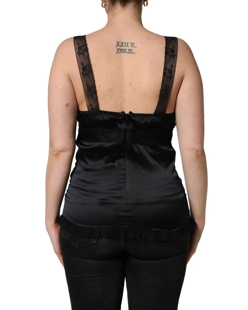 Dolce & Gabbana Silk Lace-Trim Camisole Tank — Black Black