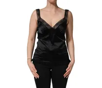 Silk Lace-Trim Camisole Tank — Black