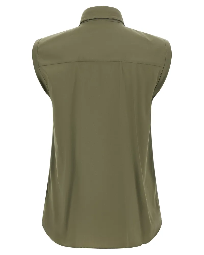 Brunello Cucinelli Monile Trim Collar Blouse — Olive Olive