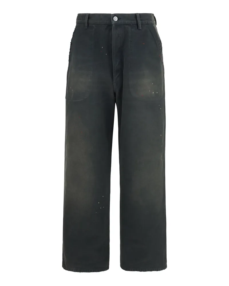 Maison Margiela Men's Pants Double-Dye Workwear Black-Spots Cotton Trousers Black/spots Black