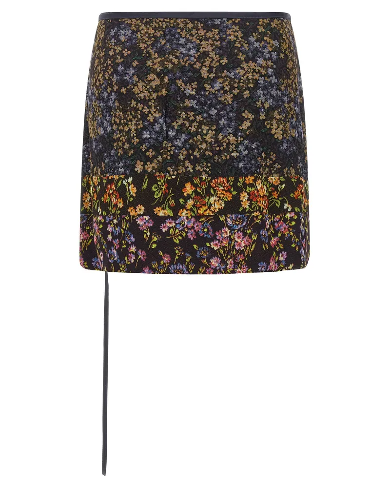 Dries van Noten Patchwork Floral Jacquard Skirt — Black Black