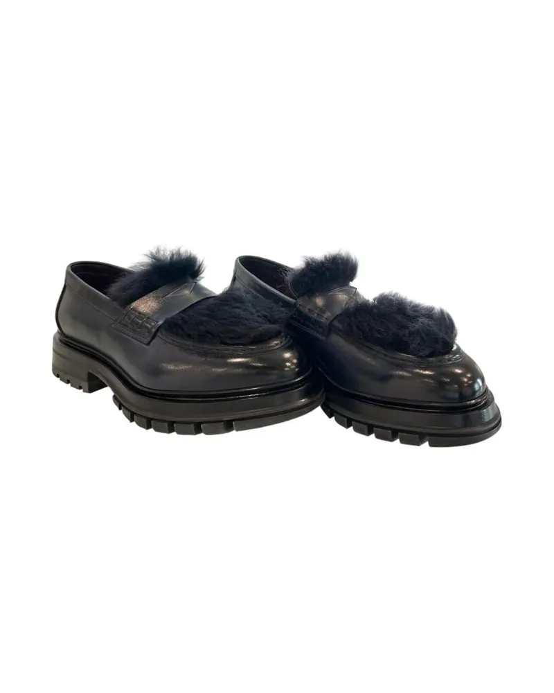 Santoni Blue Leather Men Loafer Black