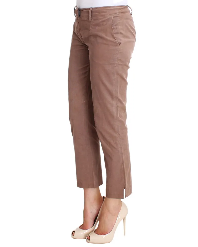 CoSTUME NATIONAL Women's Brown Cropped Corduroys Pants Cotton Blend Brown