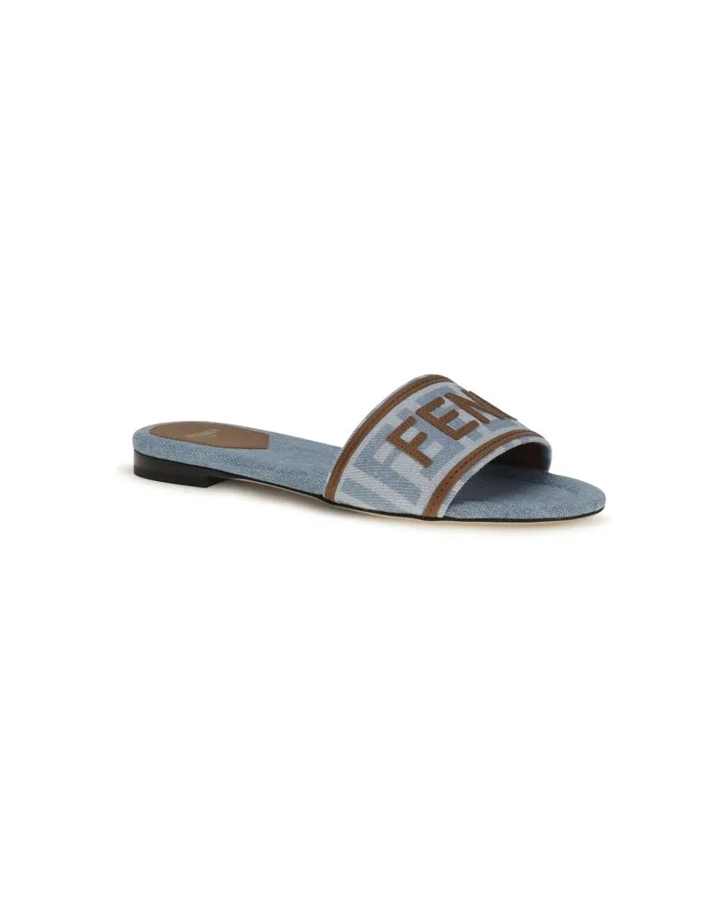 Fendi Women's Blue Cotton Flat Sandals Blue