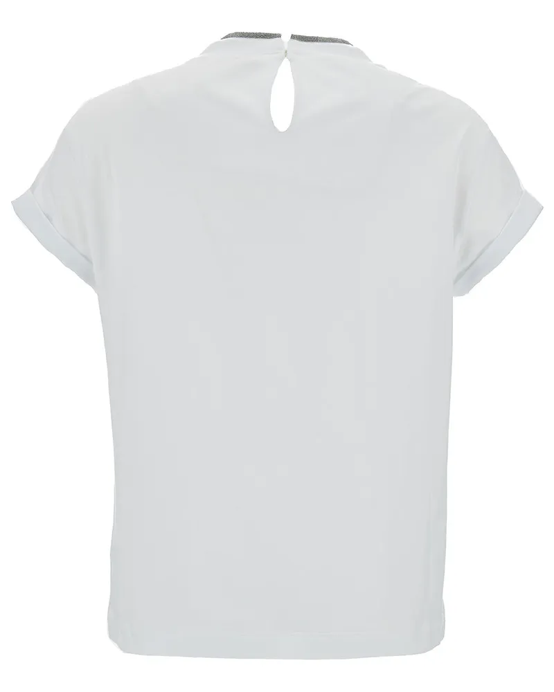Brunello Cucinelli Women's T-Shirt With Monile Detail White Cotton T-Shirts & Jerseys White