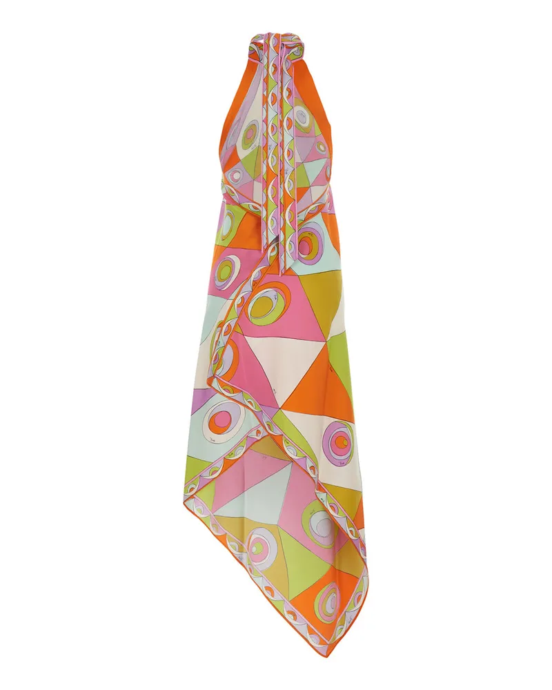 Emilio Pucci Women's V-Neck Long-Sleeved Multicolour Silk Dress Multicolor