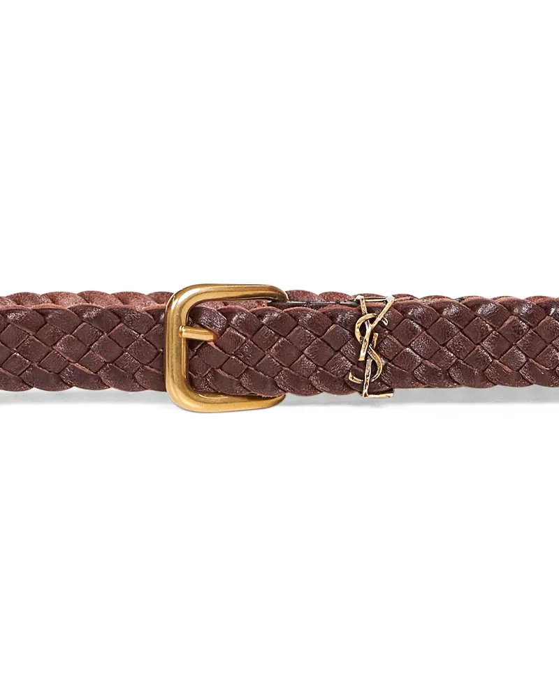 Saint Laurent Men's Belt Cassandre Burnt Chocolate Calfskin Brown Brown