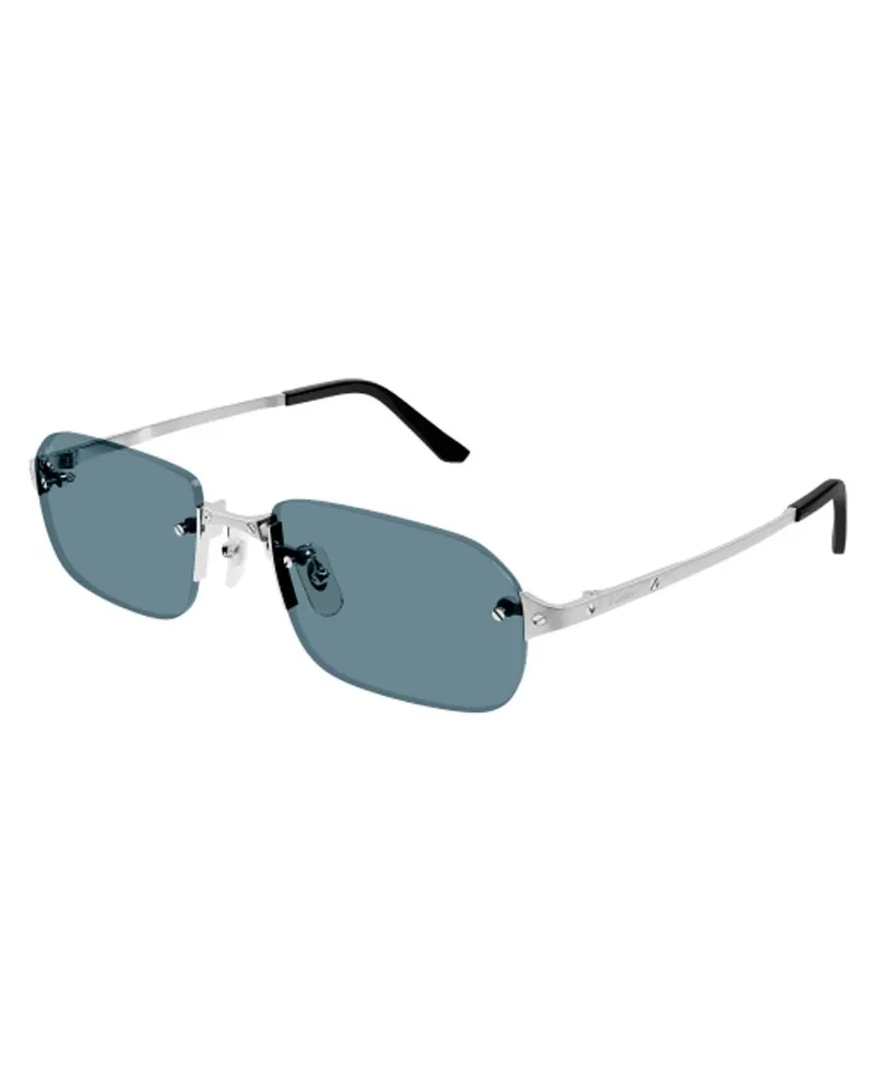 Cartier CT0460S Rectangular Metal Frame Sunglasses — Silver Silver