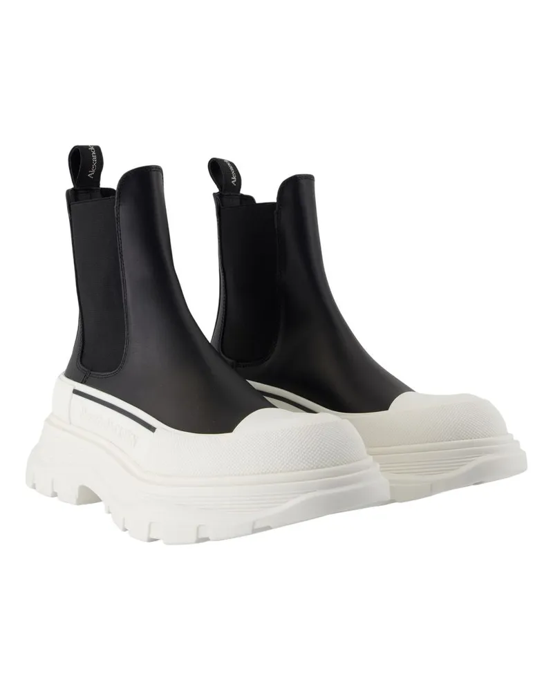 Alexander McQueen Women's High Rubber Ankle Boots -  Leather Black Calfskin Shoes Ankle-Boots Black