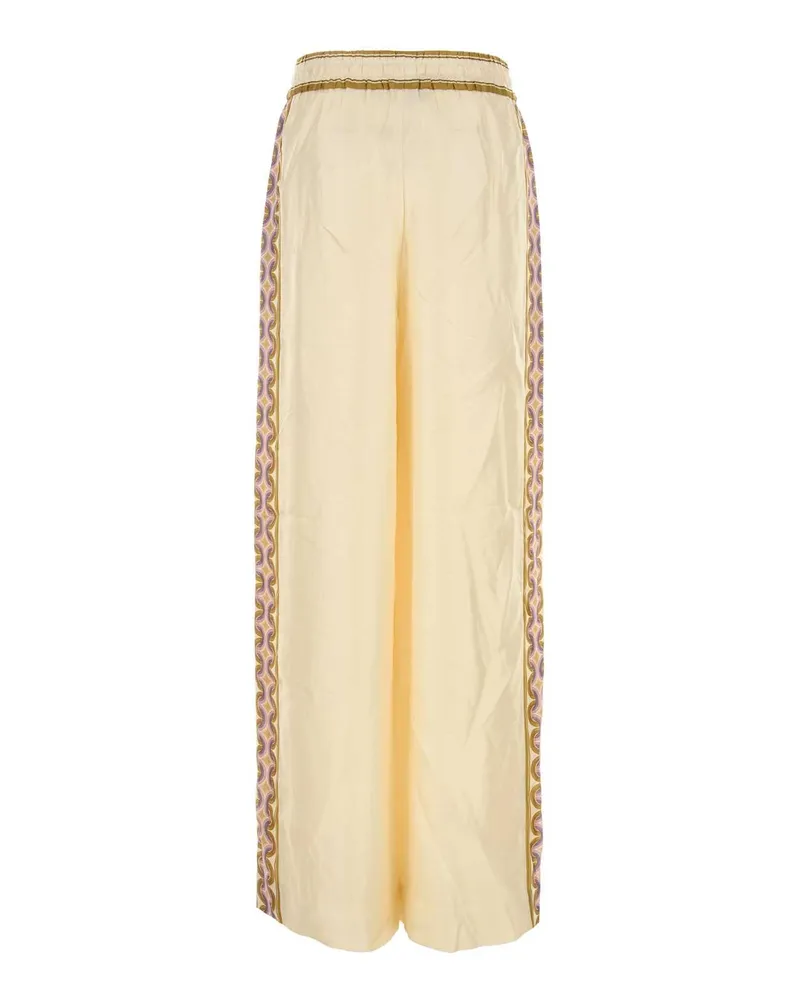 Zimmermann Women's Cream Twill Luna Wide-Leg Pant Retrogeo Exterior: Silk Pantaloni Trousers Beige