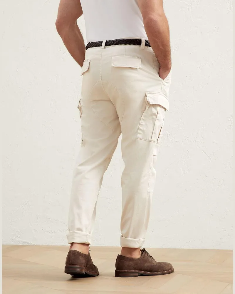 Brunello Cucinelli Mens Off White Relaxed Cargo Trousers Off