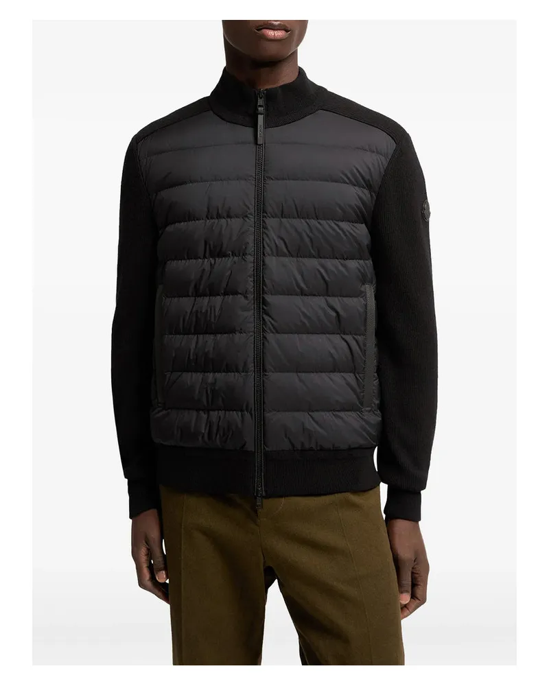 Moncler Virgin Wool and Quilted Panel Cardigan — Black Black