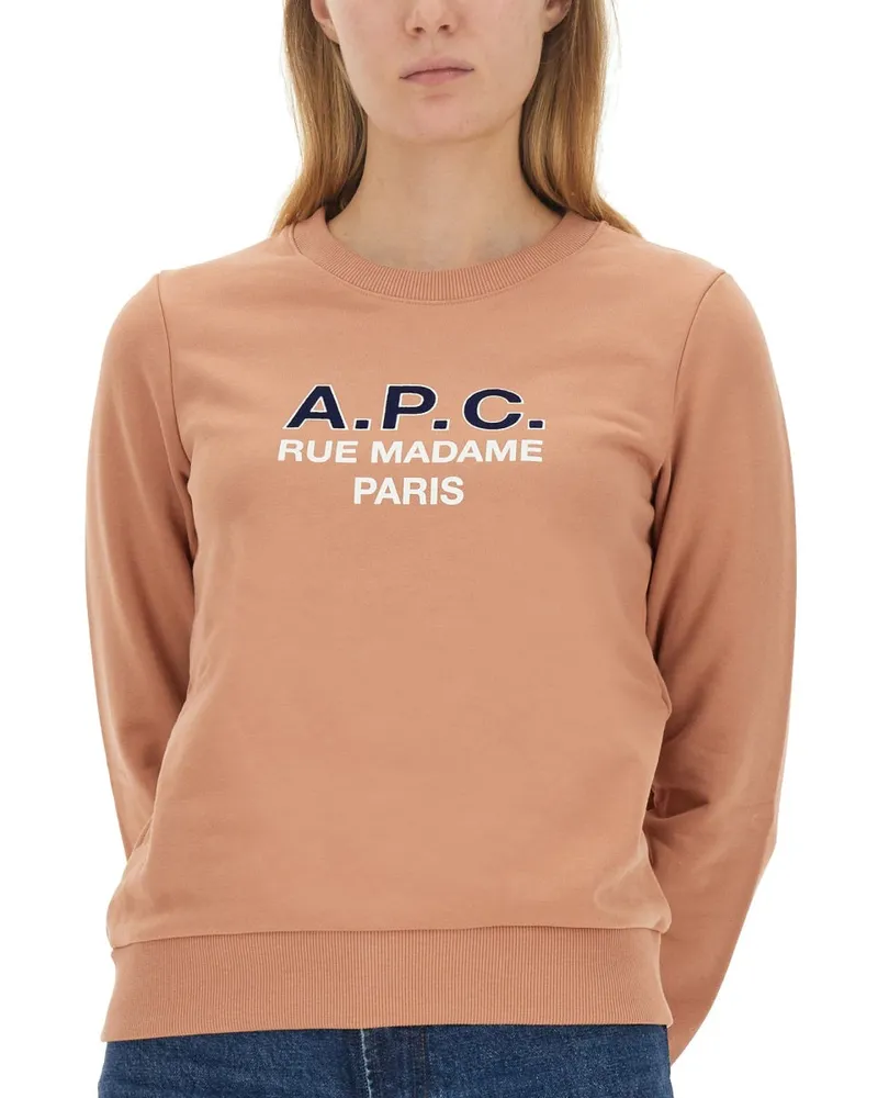 A.P.C. Logo-Embroidered Cotton Sweatshirt — Pink Pink
