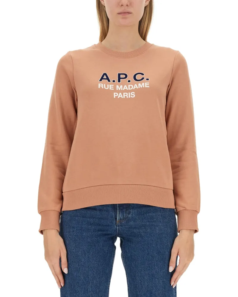 A.P.C. Logo-Embroidered Cotton Sweatshirt — Pink Pink
