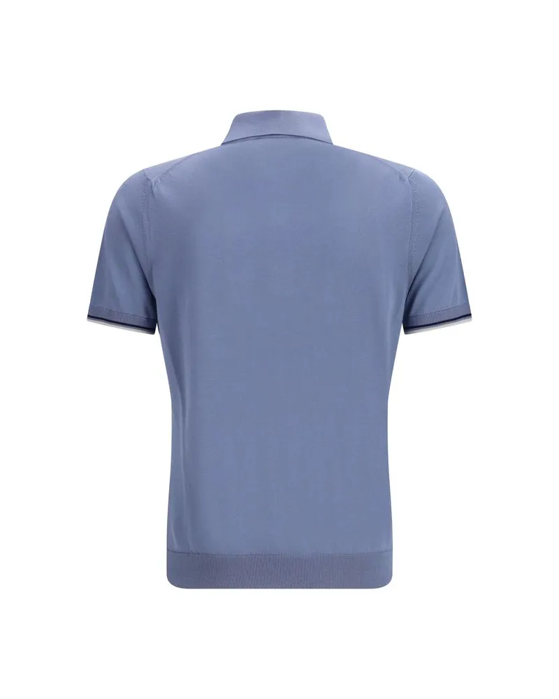 MOORER Men's Blue Cotton Polo Shirt Blue
