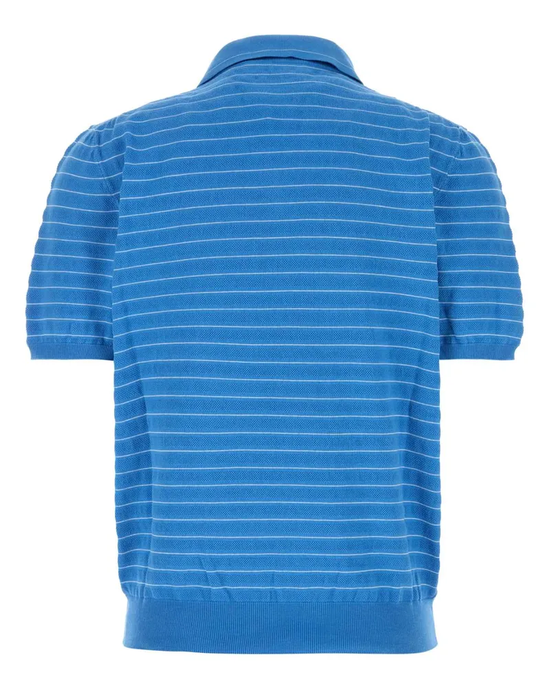 Miu Miu Women's Embroidered Cotton Polo Shirt Azzurro Exterior: Maglieria Sweater Blue