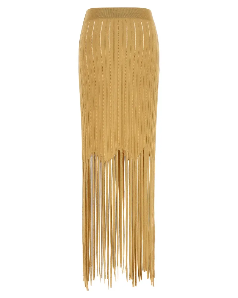 Balmain Fringed Midi Skirt — Beige Beige