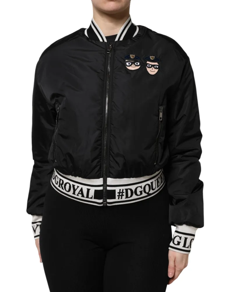 Dolce & Gabbana Women's Black Nylon #dgfamily Full Zip Bomber Jacket Clothing Black