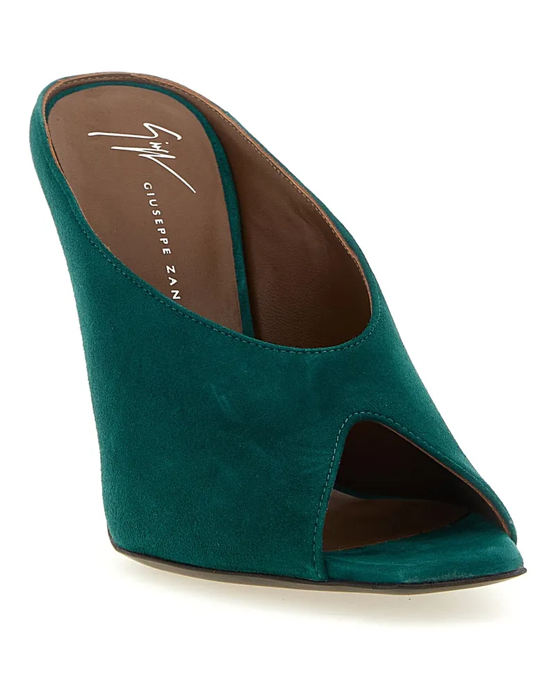 Giuseppe Zanotti Women's Bicolor Suede Leather Stiletto Heel Sandals Green