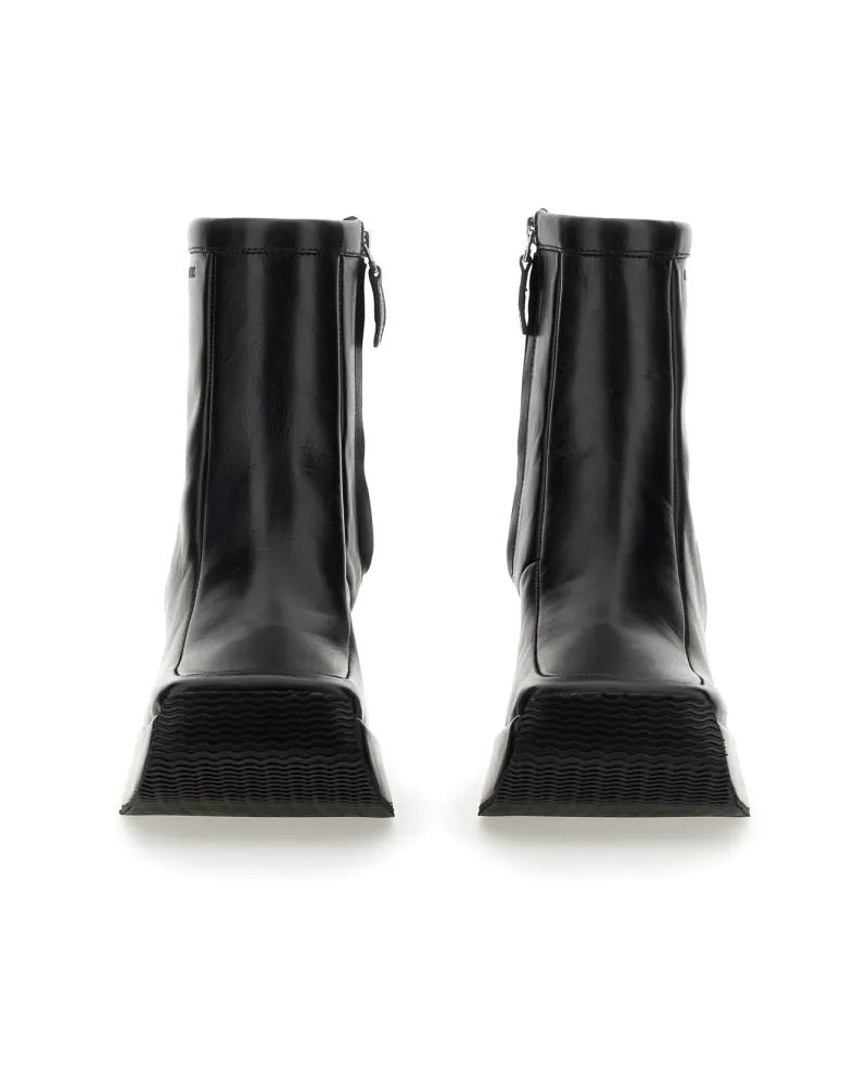 Raf Simons Square Toe Leather Ankle Boot — Black Black